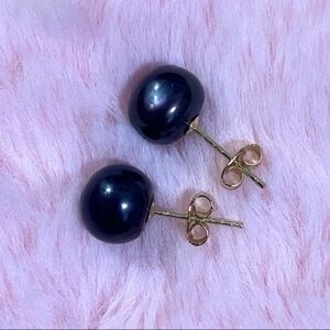 10-11 mm 14K Gold Plated Natural South Sea Black Stud Earrings
